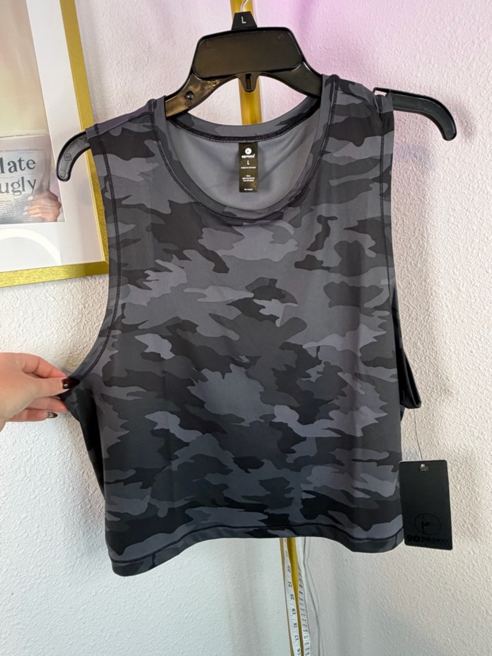 90 Degree By Reflex Black & Gray Camo Cropped Muscle Tank NWT